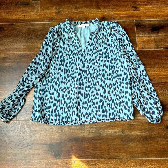 LOFT Tops - Loft Blue Animal Print Long Sleeve Blouse Size M.